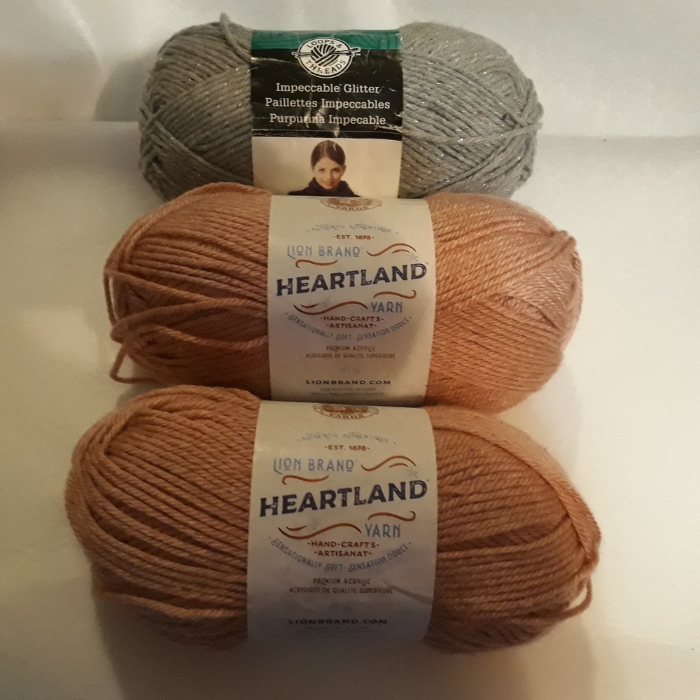 Two Lions Brand Heartland Skeins Of Yarn In Pink & One Michael's Gray Sparkle